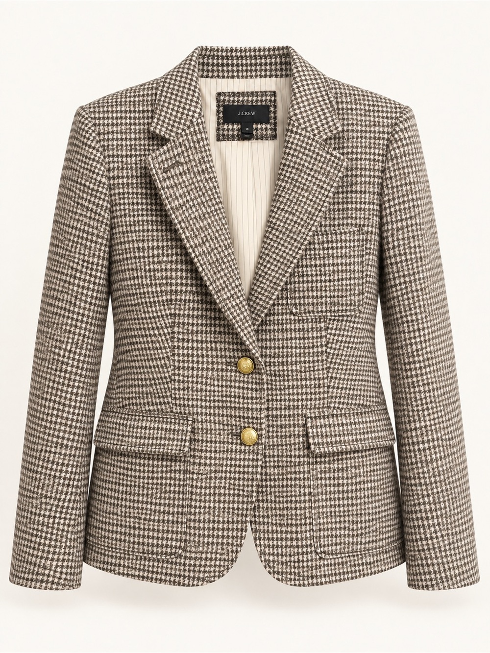 J.Crew Regent Houndstooth 100% Wool Blazer Gold Buttons Women’s Size 16